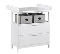 roba Changing Table Hamburg with Removable Attachment - Changing Table with 2 Doors + 2 Boxes + Wall Mounting - Baby Dresser with Changing Height 92 cm - White Wood