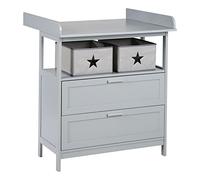 roba Changing Table Hamburg with Removable Attachment - Changing Table with 2 Doors + 2 Boxes + Wall Mounting - Baby Dresser with Changing Height 92 cm - Grey Wood