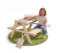 roba Children’s Seating Set “Play for 4” Outdoor+ with Play Tubs, Solid Wood Seating Set & Mud Table - Natural Untreated