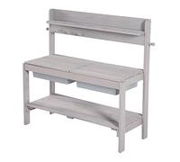 roba Children's Outdoor Garden Kitchen Fun - Wooden mud Kitchen with Removable Cover - 2 Plastic tubs & Shelf - Weather-Resistant Work Table/Outdoor Play Kitchen - Grey