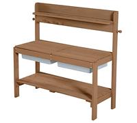 roba Children's Outdoor Garden Kitchen Fun - Wooden mud kitchen with removable cover - 2 plastic tubs & shelf - Weather-resistant work table/outdoor play kitchen - Teak