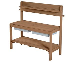 roba Children's Outdoor Garden Kitchen Fun - Wooden mud kitchen with removable cover - 2 plastic tubs & shelf - Weather-resistant work table/outdoor play kitchen - Teak