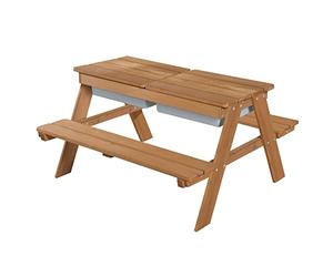 roba Children's Solid Wood Picnic Table With Sand Tub - Weatherproof - Indoor and Outdoor - Teak