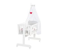 roba Complete Wooden Cradle Set 'Adam & Eule' 90 x 40 cm With Locking Mechanism and Wheels With Brakes - Bedding Included (White)