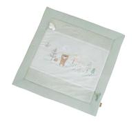 roba Crawling & Play Mat Woodland Buddies 100 x 100 cm - Softly Padded - Play Pad for Babies from Birth - Cotton Surface - with Cloud Appliqués & Forest Animals Design - Pastel Green