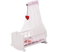 roba Doll's Cradle from Doll Furniture Series Fienchen, Doll's Bed for Weighing Including Textile Equipment, Bedding and Canopy, Doll Accessories, White Painted