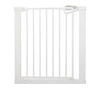roba easySafe+ Door & Stair Gate, 75-82 cm, Expandable to 110 cm, TÜV-Certified, Traffic-Light Lock, 90° Stop, No-Drill Mounting, for Kids 0-24 Months, Metal, White
