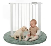 roba easySafe+ Door & Stair Gate, 75-82 cm, Expandable to 110 cm, TÜV-Certified, Traffic-Light Lock, 90° Stop, No-Drill Mounting, for Kids 0-24 Months, Metal, White