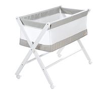 roba Foldable Crib - Made of Canvas & Mesh Material + Castors & Mattress - White-Grey