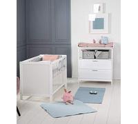 Roba Hamburg Children's Room Set with Changing Table with 2 Drawers and 2 Canvas Boxes and Side Bed on Parent's Bed Height-Adjustable Cot Including Slatted Frame 60 x 120 cm White
