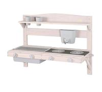 roba Hanging Mud Kitchen for Children - Functional Wooden Outdoor Play Kitchen with Water Dispenser & Accessories - FSC Certified Wood - Gray Stained