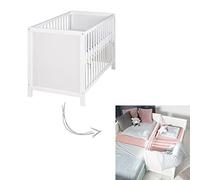 roba Height-Adjustable Co-Sleeping Bed - 5 Removable Bars - incl. Slatted Frame and Mattress - 60 x 120 cm (White)