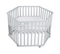 roba Hexagonal Adjustable Playpen with Protective Insert and Brake Castors Taupe