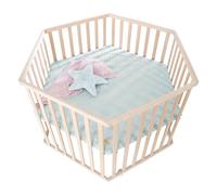 roba Hexagonal Playpen + Protective Insert 'Lil Planet' Frosty Green - Play Yard Made of Beech Wood - Height Adjustable - Solid Wood