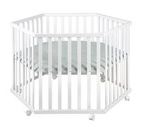 roba Hexagonal Playpen 'roba Style' - incl. Green Inlay and Castors with Brakes - Baby Crawling Yard (White)