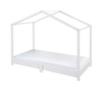 roba House Bed 70 x 140 cm - Montessori Floor Bed - Expandable with slatted Frame, Mattress & Canopy Cover - White Lacquered Wood