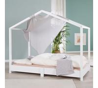 roba house bed 70 x 140 cm with slatted frame - floor-level children's bed following The Montessori principle - extendable with house bed cover - white lacquered wood