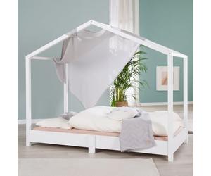 roba house bed 70 x 140 cm with slatted frame - floor-level children's bed following The Montessori principle - extendable with house bed cover - white lacquered wood