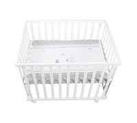 roba Indibear Rectangular Wooden Baby Playpen 75 x 100 cm + Playpen Mat and Wheels with Brakes - Height Adjustable Base - White