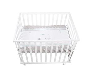 roba Indibear Rectangular Wooden Baby Playpen 75 x 100 cm + Playpen Mat and Wheels with Brakes - Height Adjustable Base - White