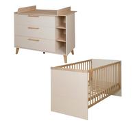 roba Jil Baby Room Set - 2-Piece Set with Combination Cot 70 x 140 cm + Changing Table with Removable Changing Mat - Cashmere/Wood Decoration Chestnut