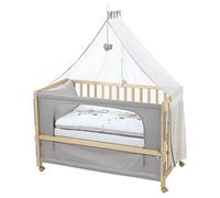 Roba Jumbo Twins Cosleeping Bed with 4 Braked Wheels 60 x 120 cm - Includes Equipment - Height Adjustable to 6 Levels - Natural Wood