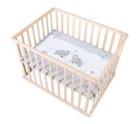 roba Jumbotwins Playpen 75×100 cm with Liner - Mobile Crawling Pen with Wheels - Height-Adjustable Wooden Play Yard, Natural Finish