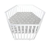 roba Little Stars Hexagonal Wooden Baby Playpen + Playpen Mat and Wheels with Brakes - Height Adjustable Base - White