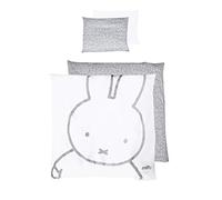 roba miffy Baby Bed Linen 80 x 80 cm - 2-Piece Bedding Set - Rabbit Motif - Baby Reversible Cotton Bed Linen - Duvet Cover 80 x 80 cm and Pillowcase 40 x 35 cm - White/Grey