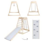 roba Montessori Indoor Climbing Tower incl. 2-in-1 Slide & Climbing Board, Climbing Net & Rung Side, Swing & Gym Rings - Suitable from 24 Months - Loadable up to 70 kg - Natural Wood