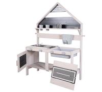 roba Mud Kitchen for Children in House Design - Functional Outdoor Play Kitchen incl. Accessories for Girls & Boys - FSC-certified Solid Wood - Grey Stained