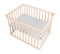 roba Organic Beech Playpen 75×100 cm with 'roba Style Grey' Liner - 3-Level Height Adjustable Play Yard with Lockable Wheels