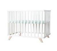 roba Organic Solid Wood Playpen 75 x 100 + Lil Planet Playmat Frosty Green - Oeko-TEX and GOTS Certified - Height Adjustable Base - Retro Design - White Lacquered