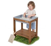 roba Outdoor + “Tiny” Play Table with Play Tub - Weather-Resistant Sand & Mud Table Made of Solid Wood - Garden Furniture for Children - from 18 Months - Brown/Teak