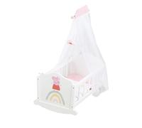 roba Peppa Pig Wooden Doll Cradle Including Accessories - Doll Bed with Pillow, Blanket & Canopy - Design from The Cartoon Series - Doll Furniture White/Pink Lacquered