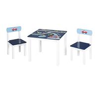 roba Wooden Children's Play Table and Chair Set 'Rennfahrer' with 2 Chairs and 1 Table - Car Prints (Blue)