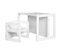 roba Reversible Children's Table & Chair Set - 3 Seat Heights - Convertible Table into Bench - 9 Months to 10 Years - White Lacquered Wood