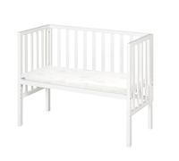 roba Safe Asleep® 2-in-1 Bedside Crib, 45 x 90 cm, Height-Adjustable, Complete Set with Mattress and Canvas Barrier, White Wood