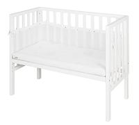 roba Safe Asleep® 2-in-1 Bedside Crib, 45 x 90 cm, Height-Adjustable, incl. Mattress and Canvas Barrier, mesh Surround, White Wood