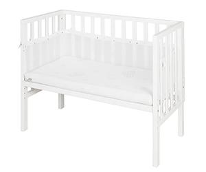 roba Safe Asleep® 2-in-1 Bedside Crib, 45 x 90 cm, Height-Adjustable, incl. Mattress and Canvas Barrier, mesh Surround, White Wood