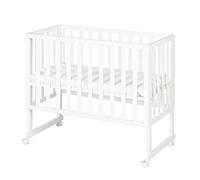roba Safe Asleep® 3-in-1 Bassinet & Bedside Crib, 45 x 90 cm, Height-Adjustable, Complete Set with Mattress and Canvas Barrier, White Wood