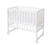roba Safe Asleep® 3-in-1 Bassinet & Bedside Crib, 45 x 90 cm, Height-Adjustable, incl. Mattress and Canvas Barrier, mesh Surround, White Wood
