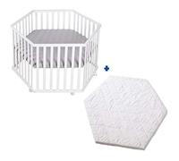 roba Set Including Playpen 75 x 100 cm + Mattress - Playpen Complete Set with Insert Roba Style Grey - 3 Height Adjustable - Wood White