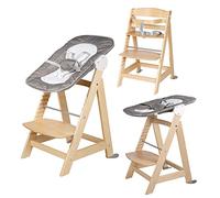 roba Sternenzauber 2-in-1 Adjustable Wooden Highchair with Starry Reclining Chair from Birth Adjustable Height Easy to Clean Natural