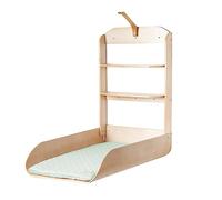 roba Wall-Mounted Changing Table - Foldable Wooden Changing Shelf in Natural Wood with Changing Mat Style Frosty Green, Baby Changing Table with 2 Storage Compartments & Curved Sides