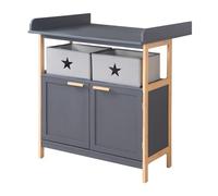 roba Wooden 2 Door Changing Table Dresser Berlin - Removable Changing Top - Open Compartment with 2 Boxes Inclusive - Anthracite/Bamboo Wood