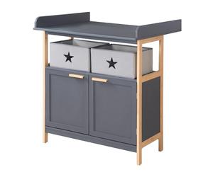 roba Wooden 2 Door Changing Table Dresser Berlin - Removable Changing Top - Open Compartment with 2 Boxes Inclusive - Anthracite/Bamboo Wood