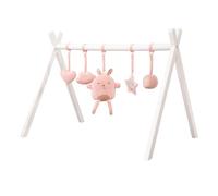 roba Wooden Baby Play Gym - Montessori Baby Gym with roba Style Hanging Toy - Activity Center & Play Arch for Babies from 3 Months - Pink