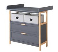 roba Wooden Changing Table Dresser Berlin with 2 Drawers - Removable Changing Top - Open Compartment with 2 Boxes Inclusive - Anthracite/Bamboo Wood