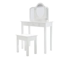 roba Wooden Children's Dressing Table - Play Vanity - Small Cosmetic Table With Mirror for Kids + Chair - White